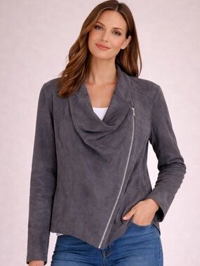 BLANKNYC NWOT MOTO CHARCOAL Suede Zip Jacket Lightweight Long Sleeve Women’s XL